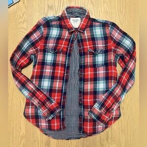 Abercrombie & Fitch Womens Plaid Lightweight Button Down Size Small Red